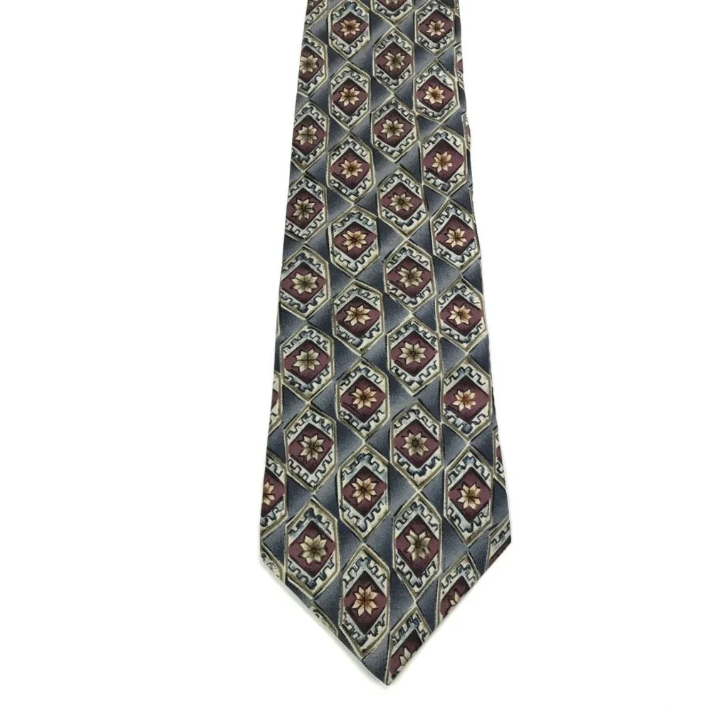 PIERRE CARDIN Gray Red Floral Geometric Elegant Vintage Tie Men's Necktie